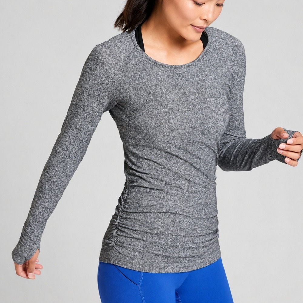 Athleta Speedlight Heather Gray Long Sleeve Active Performance Top SZ Medium